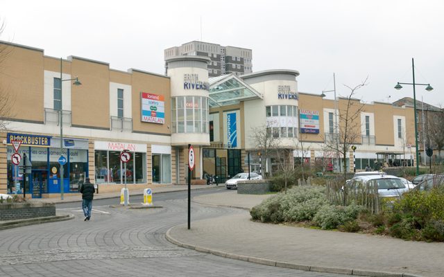 Shopping centre, exterior, road