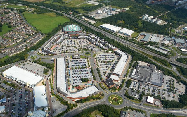Retail park, aerial photo, outdoors